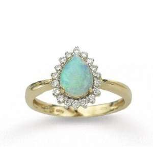  14k Yellow Gold Pear Shaped Opal 1/4 Carat Diamond Ring Jewelry