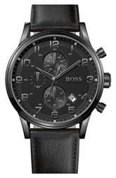 BOSS Black Leather Strap Chronograph Watch $350.00