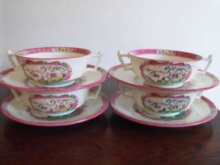 COPELAND SPODE CREAM SOUP & SAUCER SETS #2/8129 PINK CHINOISERIE 