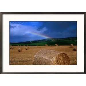  Straw Bales and Rainbow at Harvest Time, Ireland Scenic 