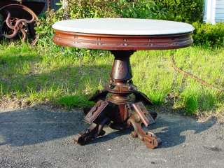 MY BEST AMERICAN VICTORIAN OVAL WALNUT MARBLE TOP LAMP TABLE C.1870 