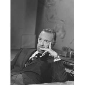  TV Newscaster Walter Cronkite, Preparing for His TV Show 