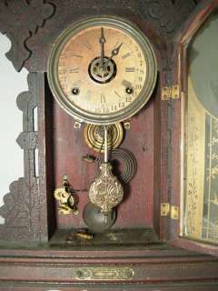 Antique Ingraham 8 Day Calendar Oak Gingerbread Clock  