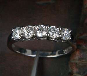   .75CT Diamond 14K White Gold Wedding Band Engagement Ring 5 Stones