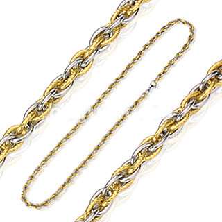   Stainless steel tri link two tone gold plated mens chain necklace