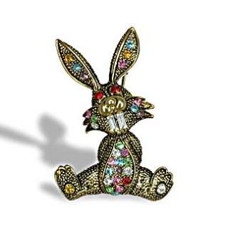 Gold Tone Austrian Crystal Easter Bunny Pin Brooch  