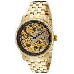   Specialty Mechanical Skeleton 18K Gold Plated SS Mens Watch  