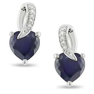   CT TGW Created Sapphire 0.03 CT TDW Diamond Ear Pin Earrings (G H, I3