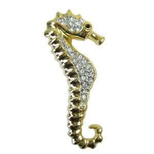   Pin   Gold Plated CZ Crystal Studded Seahorse Lapel Pin Toys & Games