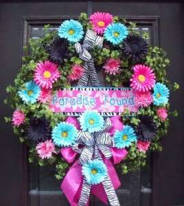   Wreath Floral Door Zebra Print Hot Pink Black Party Decoration  