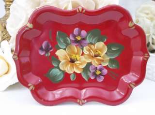   Yellow Rose/Purple Violet Red Toleware Tole Tray Chippendale  