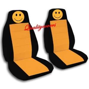  2 Black and orange seat covers with Smiley Face for a 