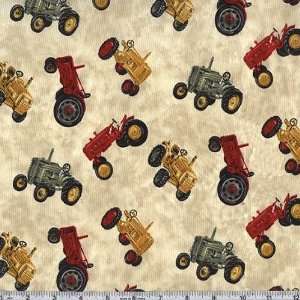  45 Wide Farm Tractor Cream Fabric By The Yard: Arts 
