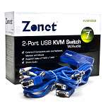 Zonet KVM3332 2 Port USB KVM Switch w/Audio & Cables (Blue) KVM3332