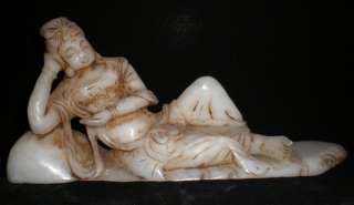 Chinese Jade Carving Sleeping Kwan Yin Buddha Statue  