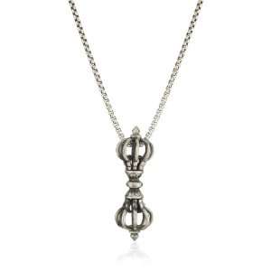   Tribal Mens Oxidized Silver Double Crown Pendant Necklace Jewelry