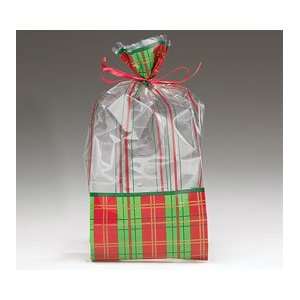  (100) Red & Green Christmas Plaid Cellophane Bags: Health 