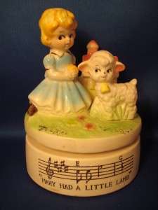 Porcelain Mary Little Lamb Musical Music Box Vintage  