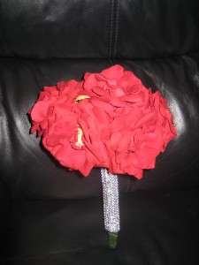 Red Rose Wedding Bridal Flower Bouquet Rhinestone Like Stem  