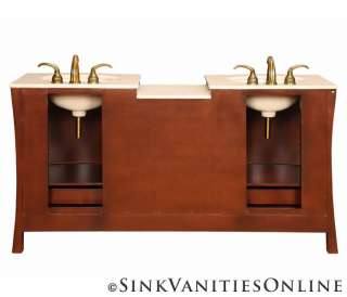 67 Vanessa   Marble Top Double Sink Bathroom Vanity Cabinet (Cherry 