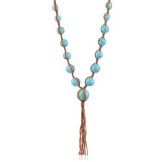 Chan Luu Graduated Turquoise Stones On Cotton Cord Tassel Necklace 
