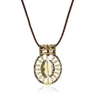 ANDARA Lemon Quartz Seed Beads Oval Pendant Necklace   designer shoes 
