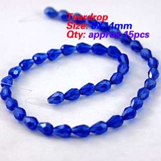   14mm 15pcs Faceted Spark Blue Crystal Glass Teardrop Loose Charm Bead