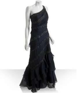 Theia indigo organza one shoulder ruffled gown  BLUEFLY up to 70% off 