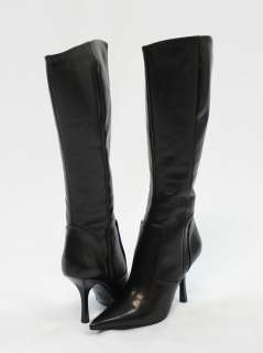 439 BCBG Max Azria Mosquito Calf Leather High Heels Black Boots Shoes 