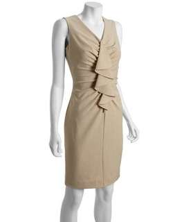 Calvin Klein sand sleeveless ruffle front v neck dress