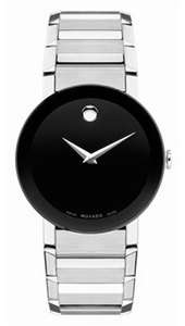 Movado Mens Saphire Dress Watch Stainless Steel Black Dial Watch 