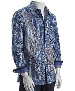 Robert Graham blue cotton Mathilde print button front shirt