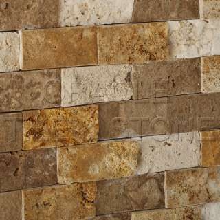 Mixed Travertine 1 X 2 Split Faced Brick Mosaic Tile  