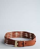 Vince Camuto luggage brown braided leather studded belt style 