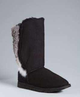 Koolaburra black lambskin Samantha shearling short fur trimmed boots 