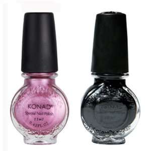 Konad Stamping Nail Art Special 2 Polishes Black, Vivd Pink + Aviva 