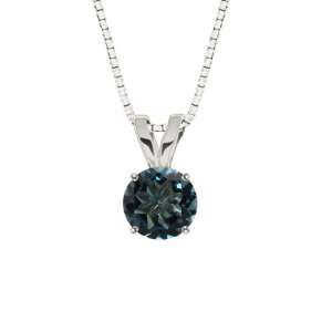 10k White Gold Round London Blue Topaz Gemstone Pendant Necklace (8mm 