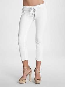   Skinny Lace up Capri Cropped Pants Jeans White sz 27, 28, 29 $89