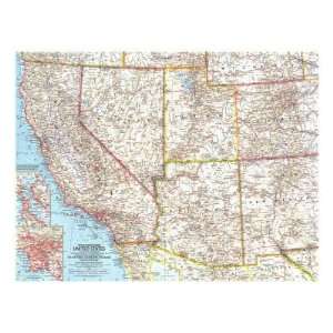  Southwestern United States Map 1959 Giclee Poster Print 