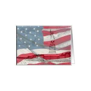  Statue of Liberty with Flag / Memorial Day Invitation Card 