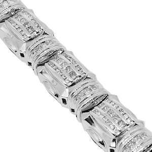  14K White Gold Mens Diamond Bracelet 7.50 Ctw: Jewelry