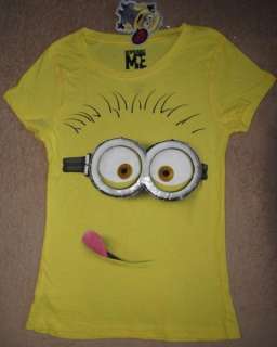 DESPICABLE ME *Face* Girls Yellow S/S Fitted Tee T Shirt sz 10/12 