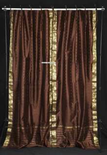 India Brown Tie Top Sari Sheer Curtain Drape Panel 84  