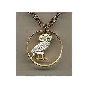   Owl Two Tone Coin Cut Out Pendant with 18 Chain: Sports & Outdoors