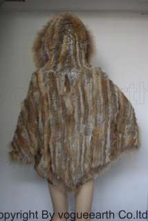 8760 real raccoon rabbit fur hood yellow vest/cape/coat  