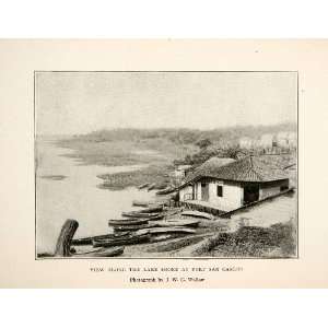 com 1900 Print View Landscape Along Lake Shore Fort San Carlos Boats 