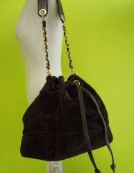   Leather Bucket Bag Dark Brown Mid 90s Shoulder Purse Handbag Chain
