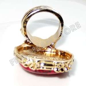 New gold plated chunky red enamal OVAL arty party ring U.S size 6   6 