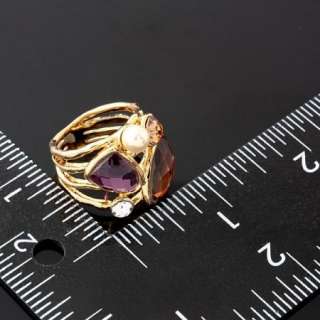 Arinna pearl ruby purple stones Gold GP fashion finger Ring swarovski 