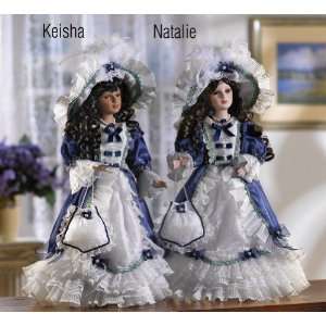 Porcelain Doll W/ White & Blue Ruffled Lace Dress Natalie By 